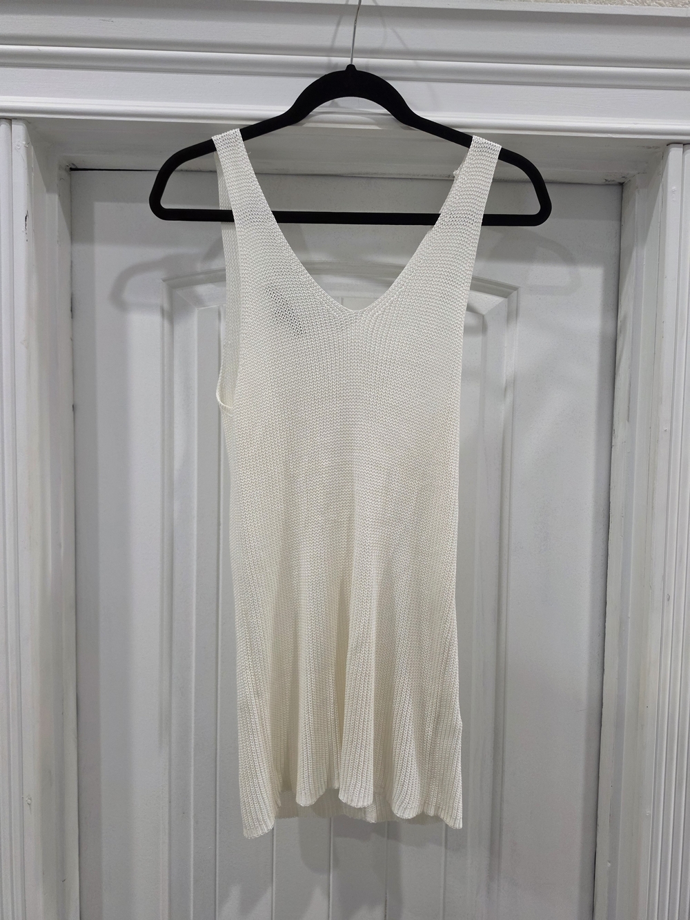 YEXIPO Cream Knit Long V Neck Tank Top Beach Swimsuit Coverup Medium